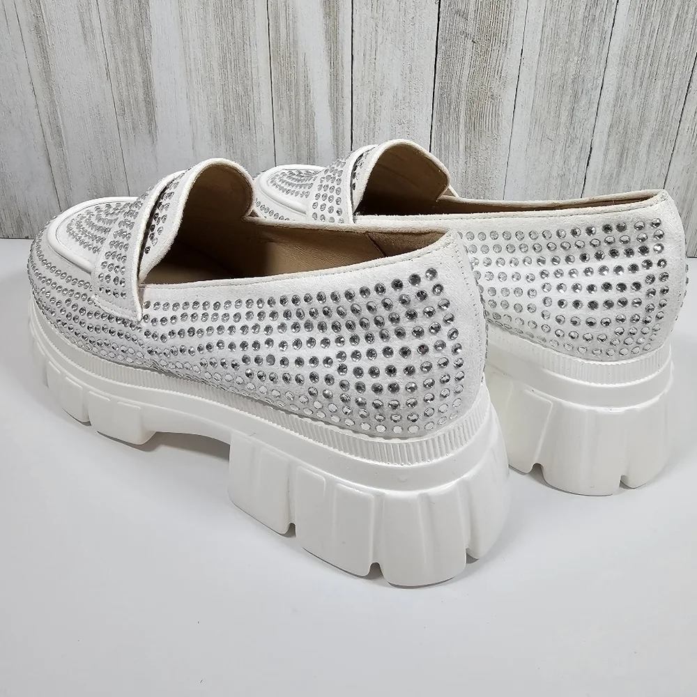 Vegan NEW white jeweled chunky platform lightweight man made y2k size 7.5